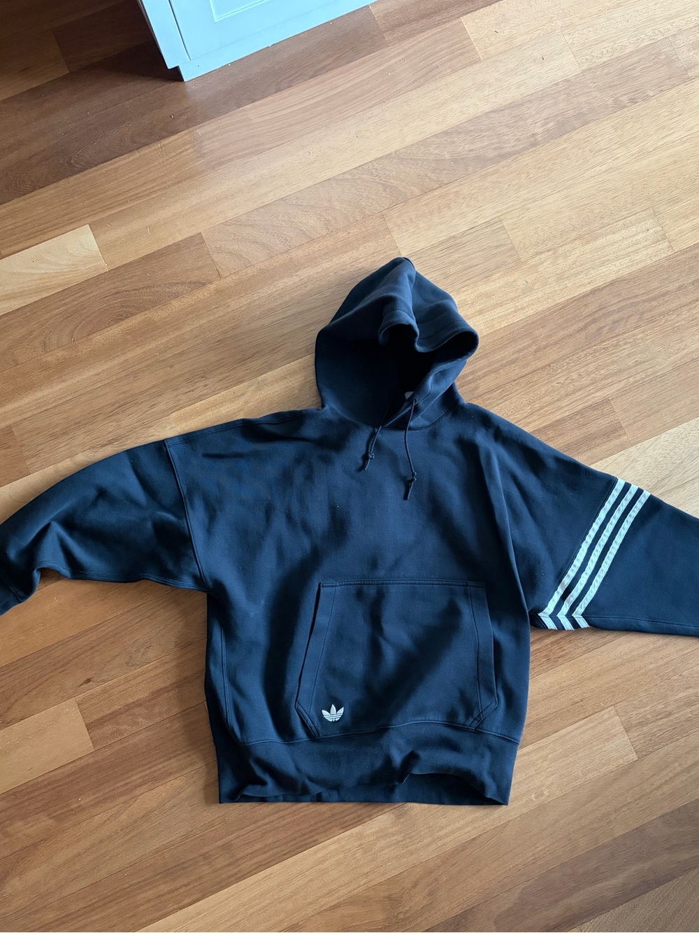 adidas Black Hoodie with White Three-Stripe Sleeve